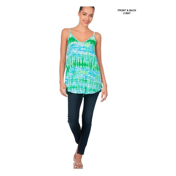 Spaghetti Strap Printed Cami Reversible Tank Top Green/Blue - Picture 2 of 5
